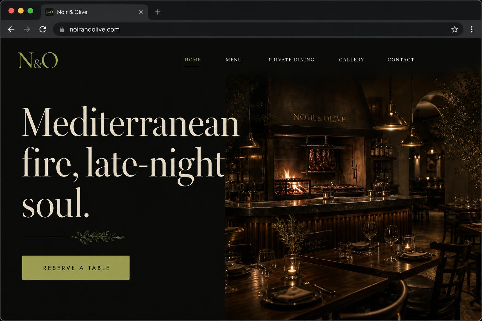 Noir & Olive concept website preview